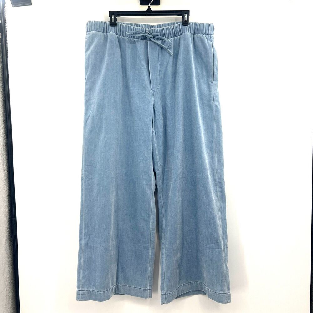 American Eagle Wide Leg Pants XL Light Wash Denim Pull On Drawstring NWT Womens